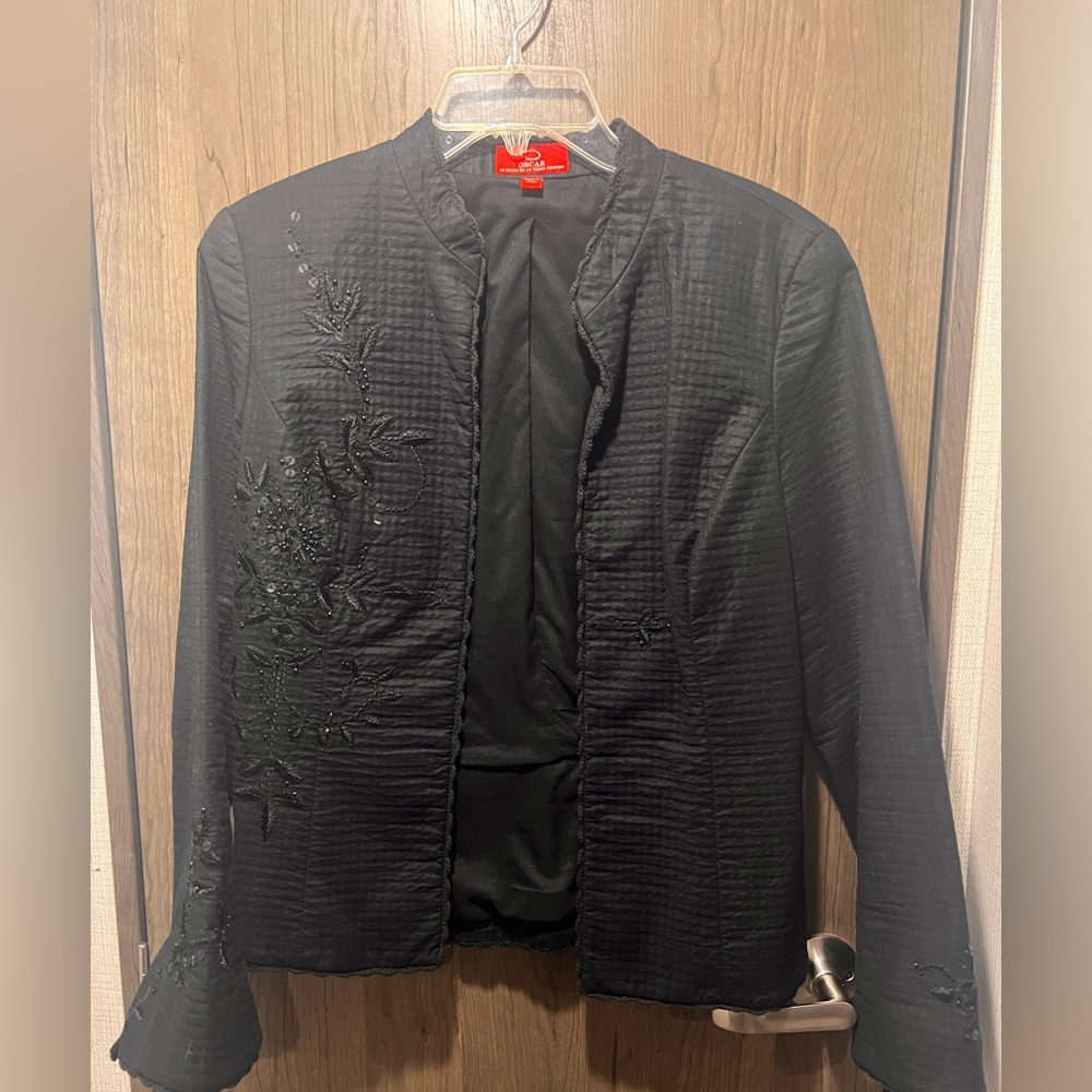 Oscar Black Beaded Embellished Jacket Women’s Size 10 Elegant Evening Blazer